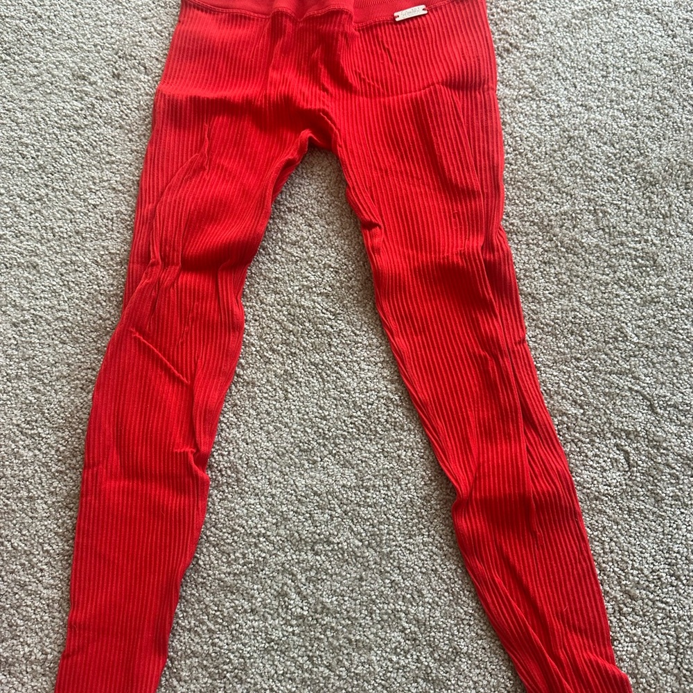 Bombshell Sportswear Red Ribbed Leggings